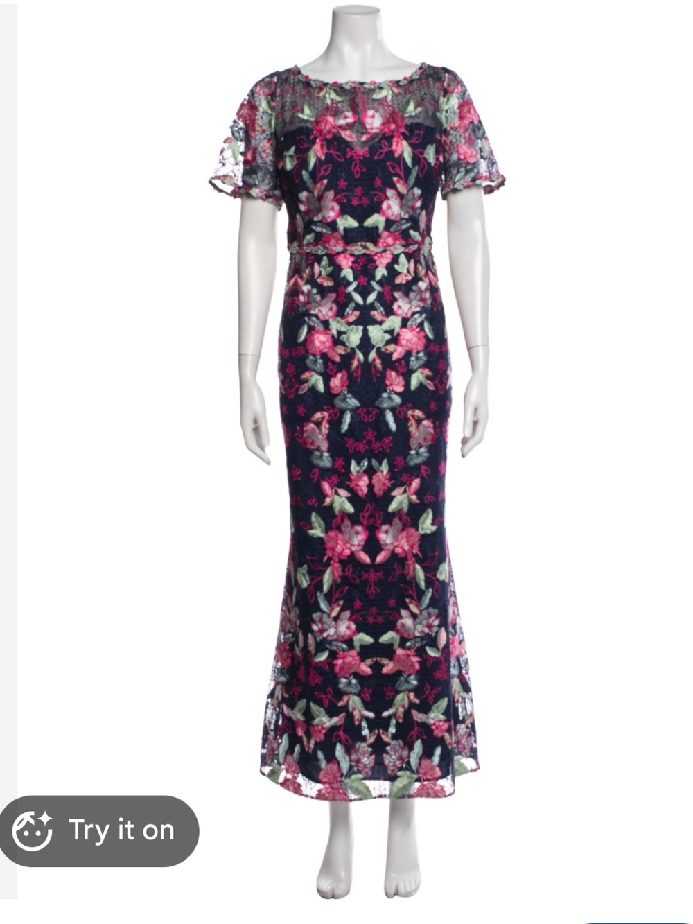 Marchesa Notte Short Sleeve Embroidered Gown- Size 2 NWT